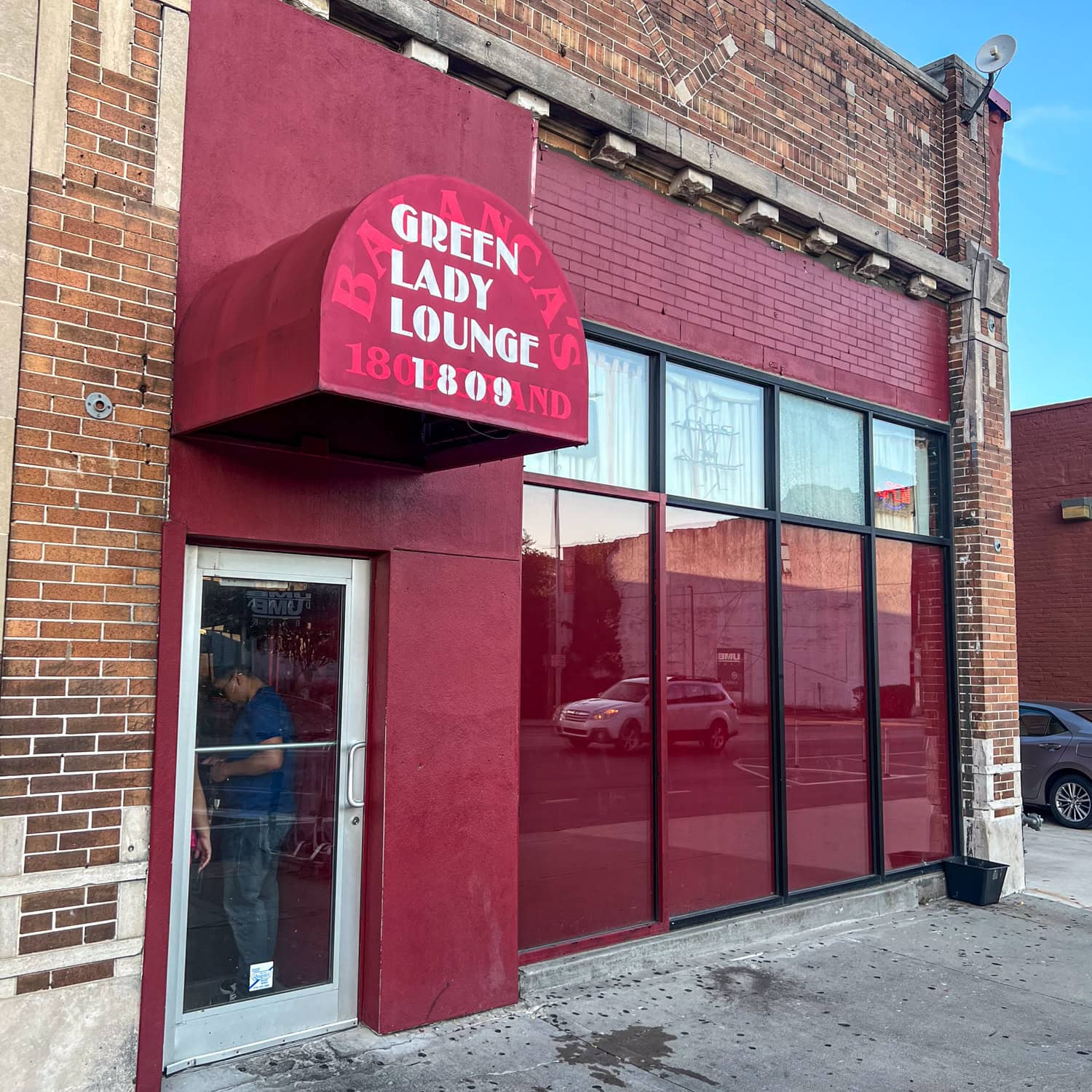 Entrance to the Green Lady Lounge in the Kansas City Crossroads Arts District.