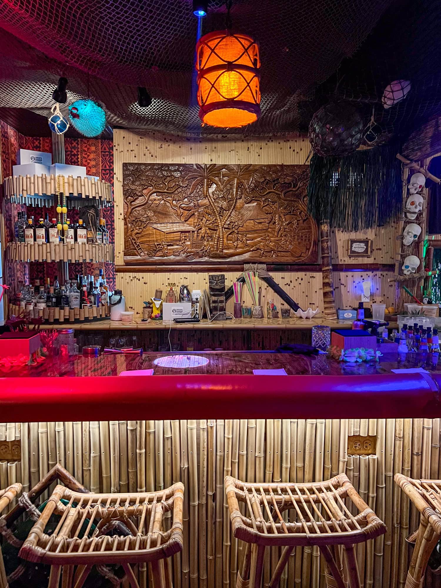 The tiki bar at Pineapple Parlor, one of the top bars on Galveston Island.
