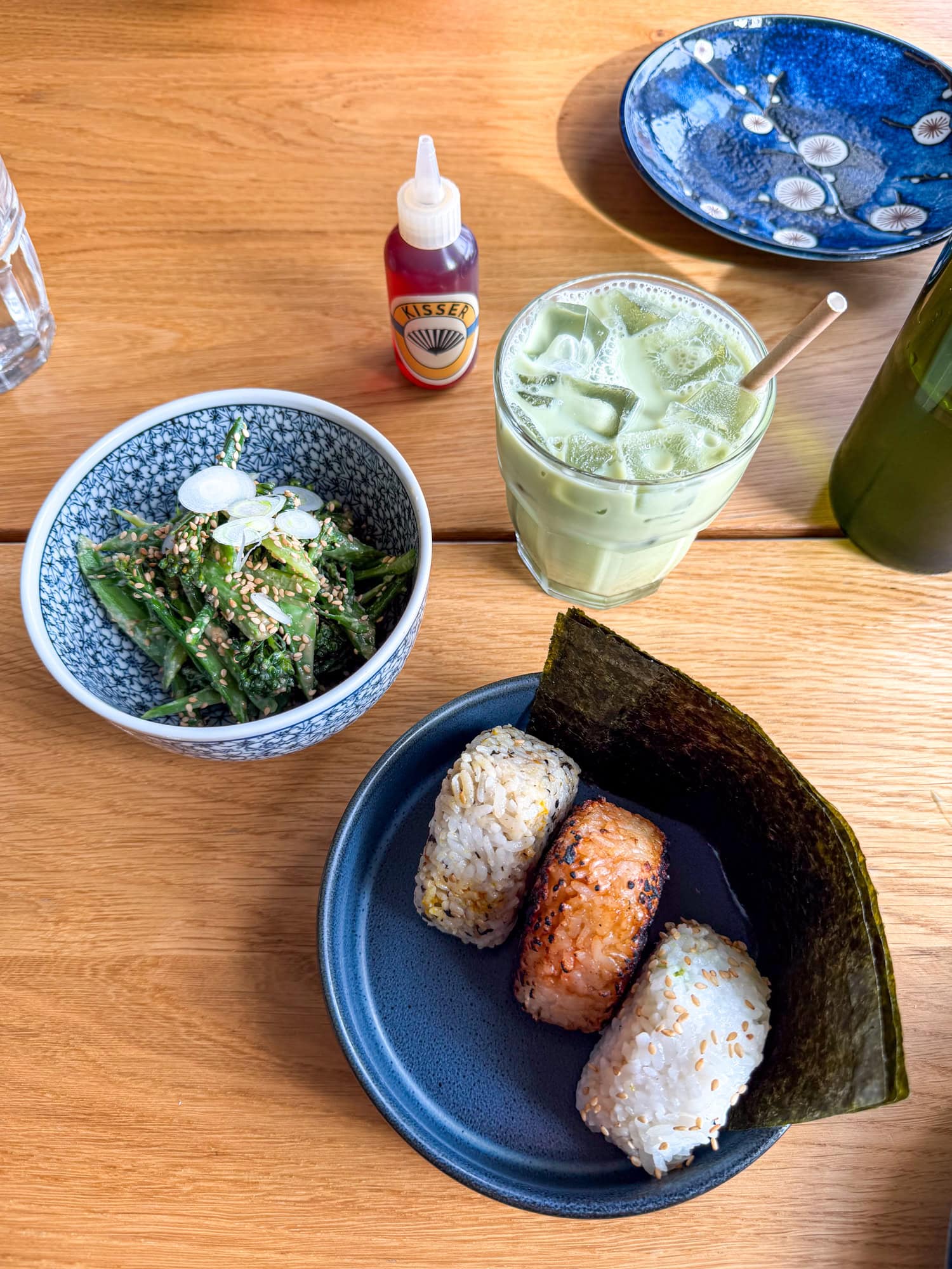 Onigiri and a matcha latte at Kisser restaurant in Nashville.