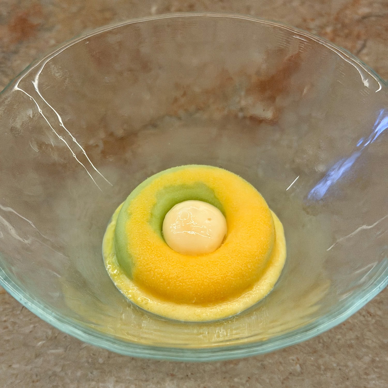 Honeynut sherbet and tomato leaf dessert.