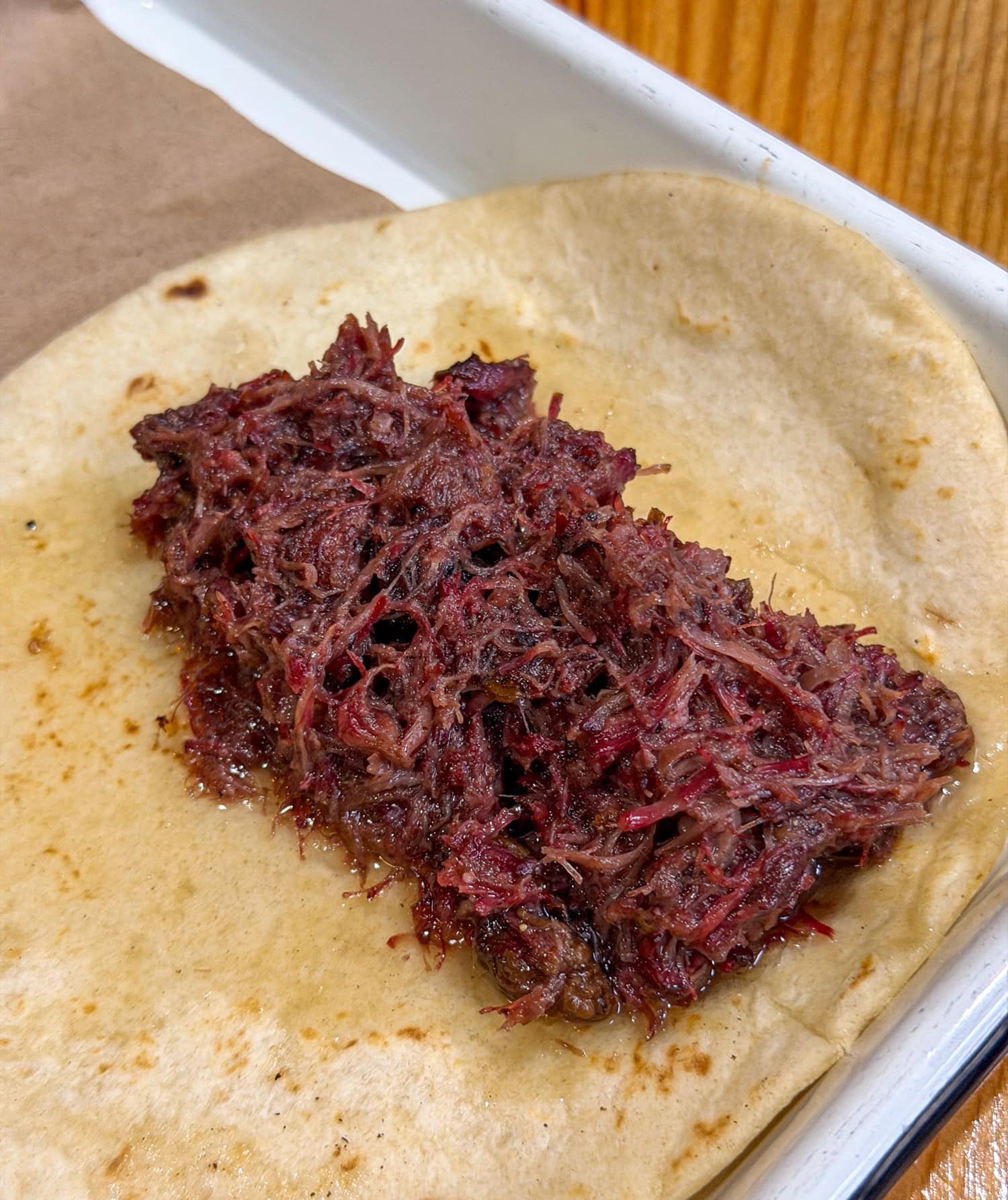 Burnt Bean's barbacoa taco during Sunday breakfast service.