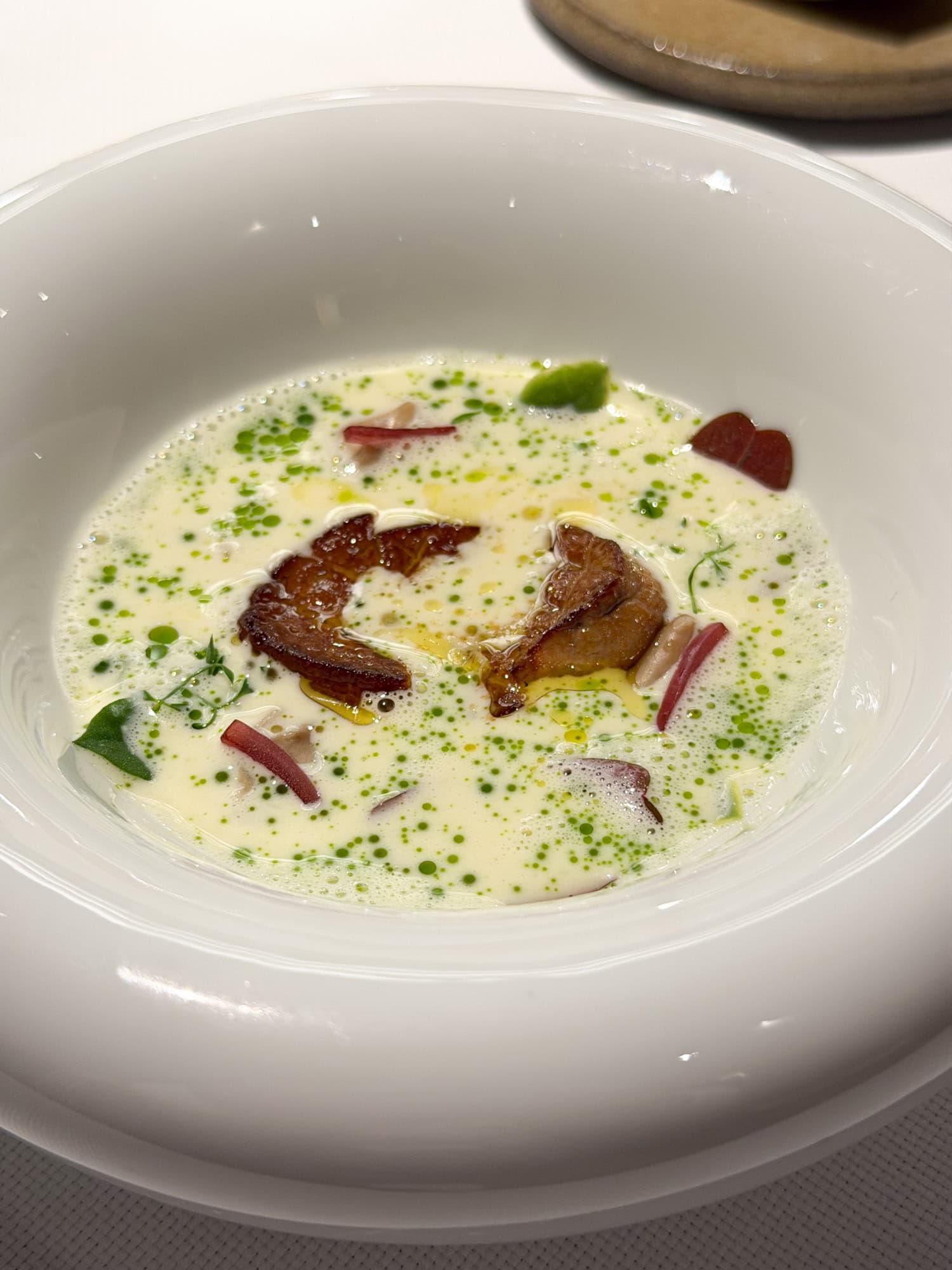 Oyster stew with foie gras.