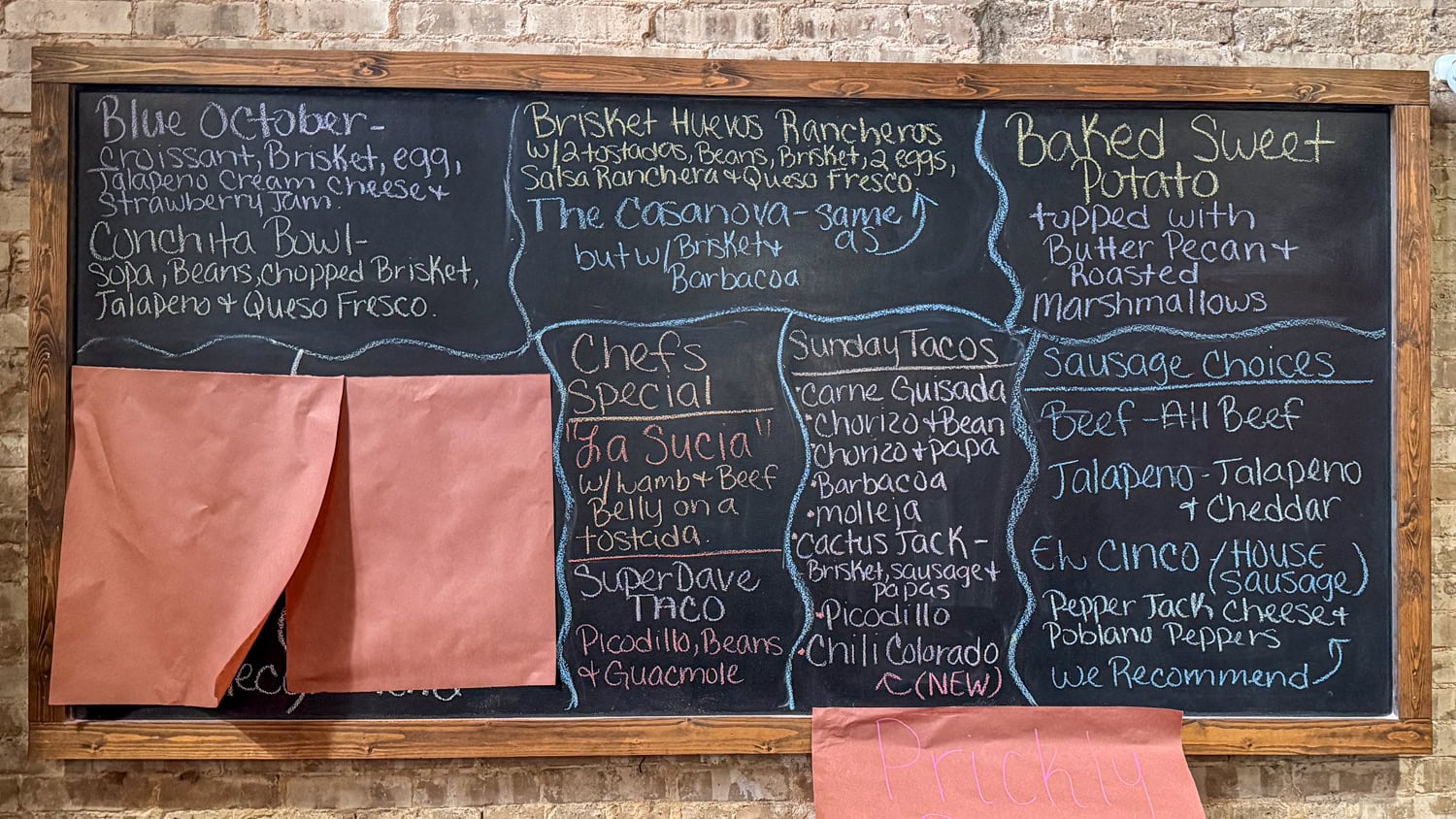 Breakfast menu items.