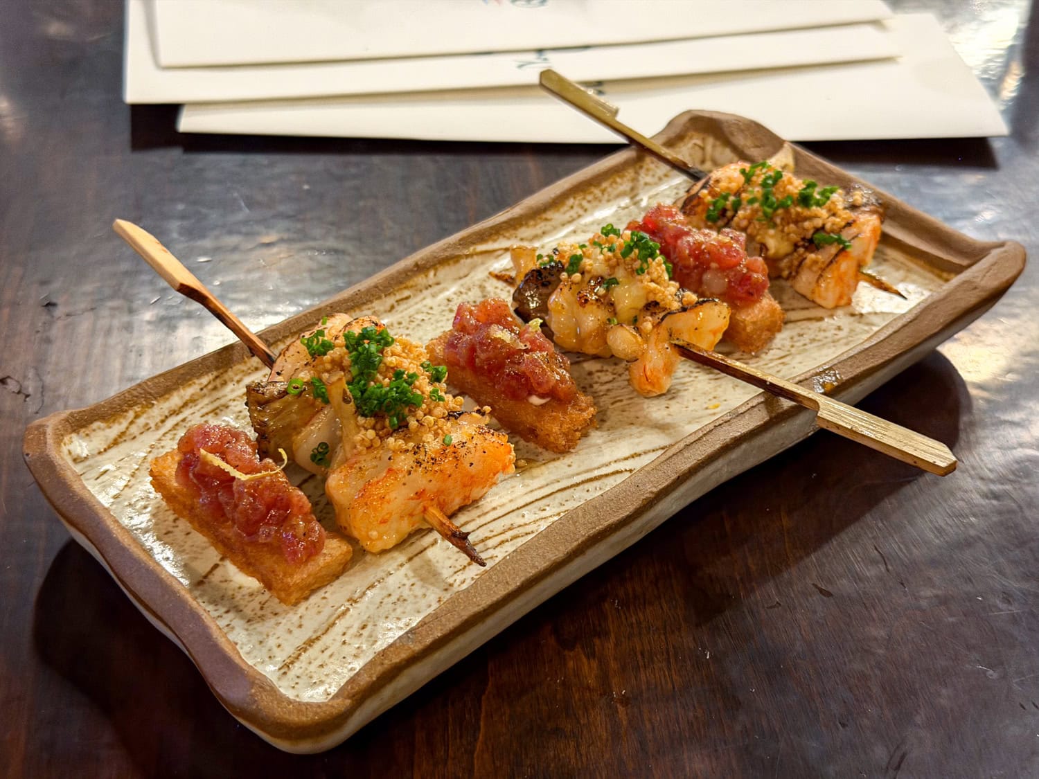 Tuna and shrimp bites, served family-style, at Dakar NOLA restaurant.