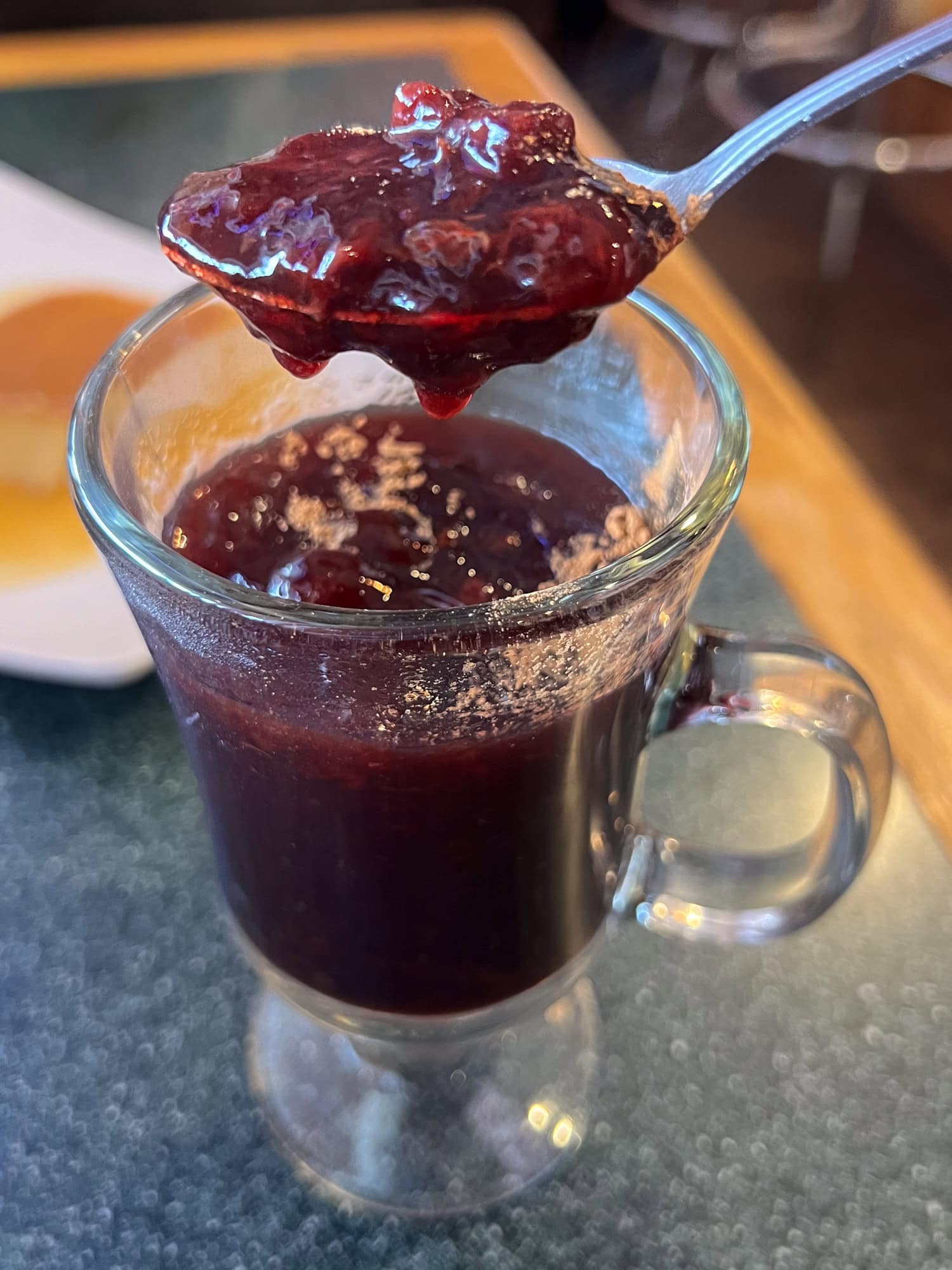Mazamorra morada purple corn dessert Peru.