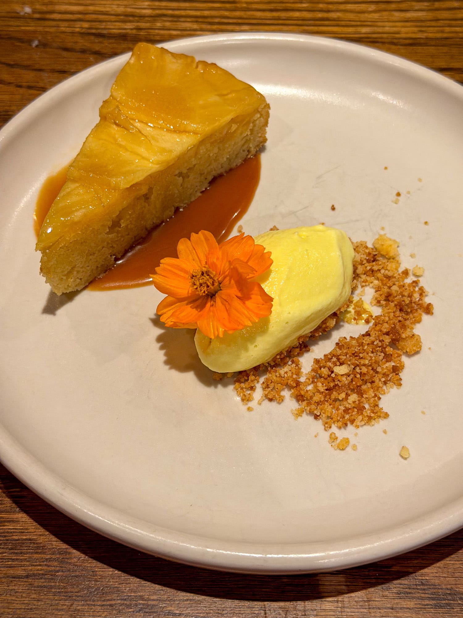 Toasted pineapple rum cake with lemongrass turmeric ice cream at Compère Lapin.