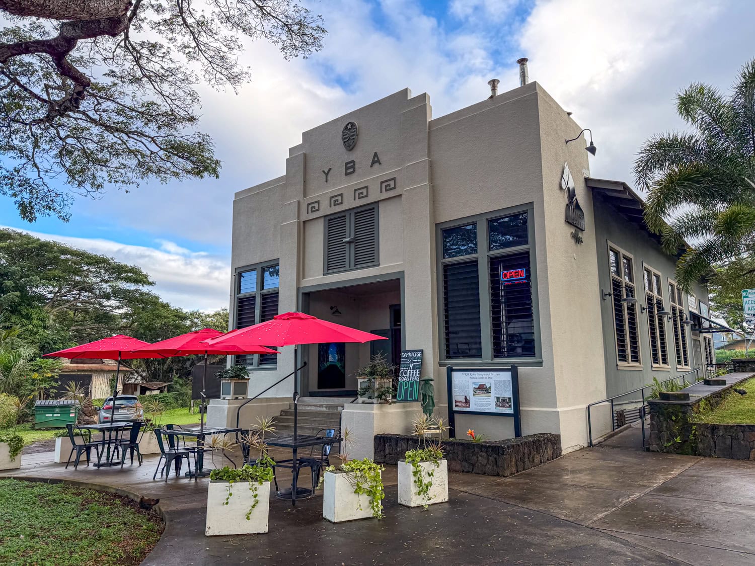 Dark Horse Coffee Roasters exterior in Koloa Kauai former Japanese mission building
