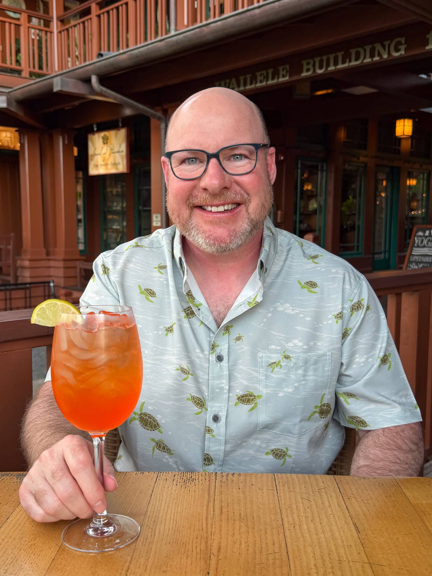 Dave with Holo Holo Spritz at Bar Acuda Hanalei Kauai