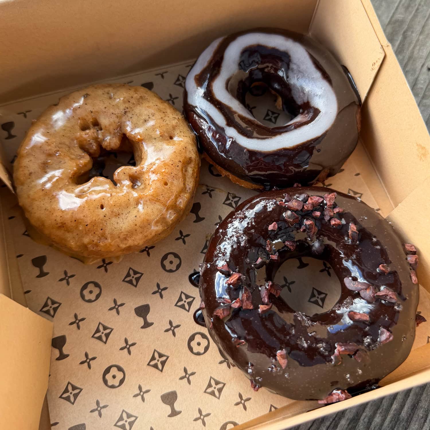 Holey Grail taro donuts including Honey Single, Chocolate Crunch, and J Dilla on Kauai
