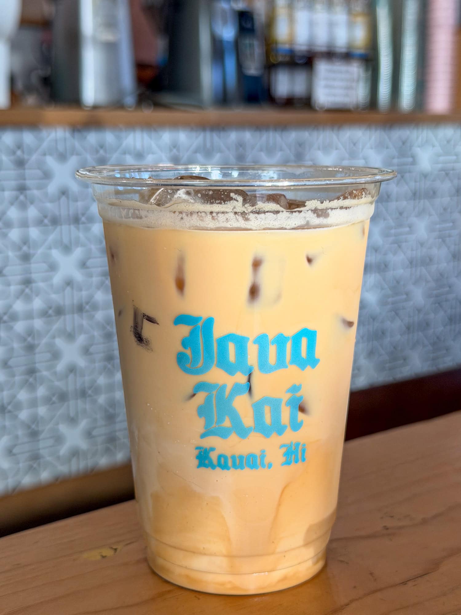 Iced macadamia nut latte from Java Kai coffee shop in Kauai Hawaii