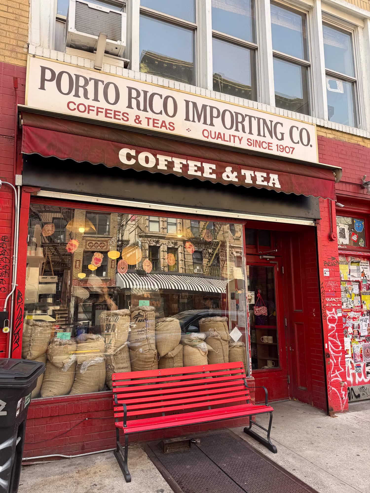 Exterior of Porto Rico Importing Company coffee shop in NYC