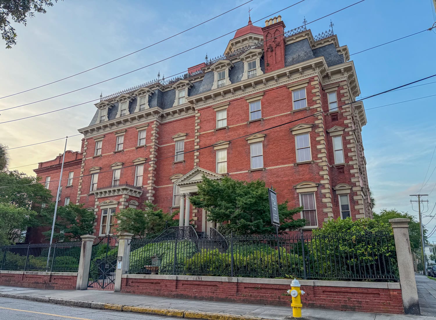 Exterior view of Wentworth Mansion, a historic luxury hotel in Charleston, South Carolina
