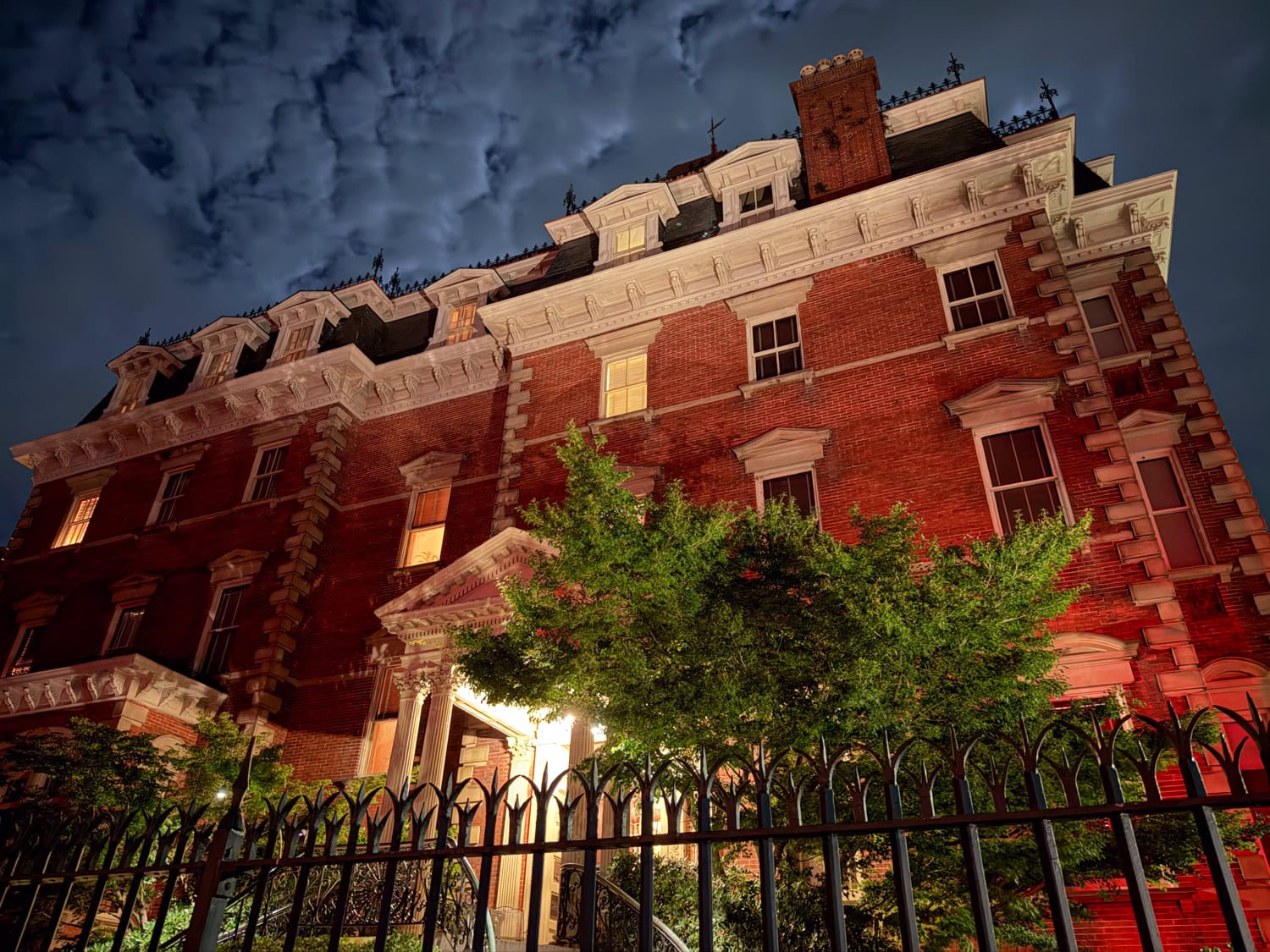 Wentworth Mansion illuminated at night in Charleston, South Carolina