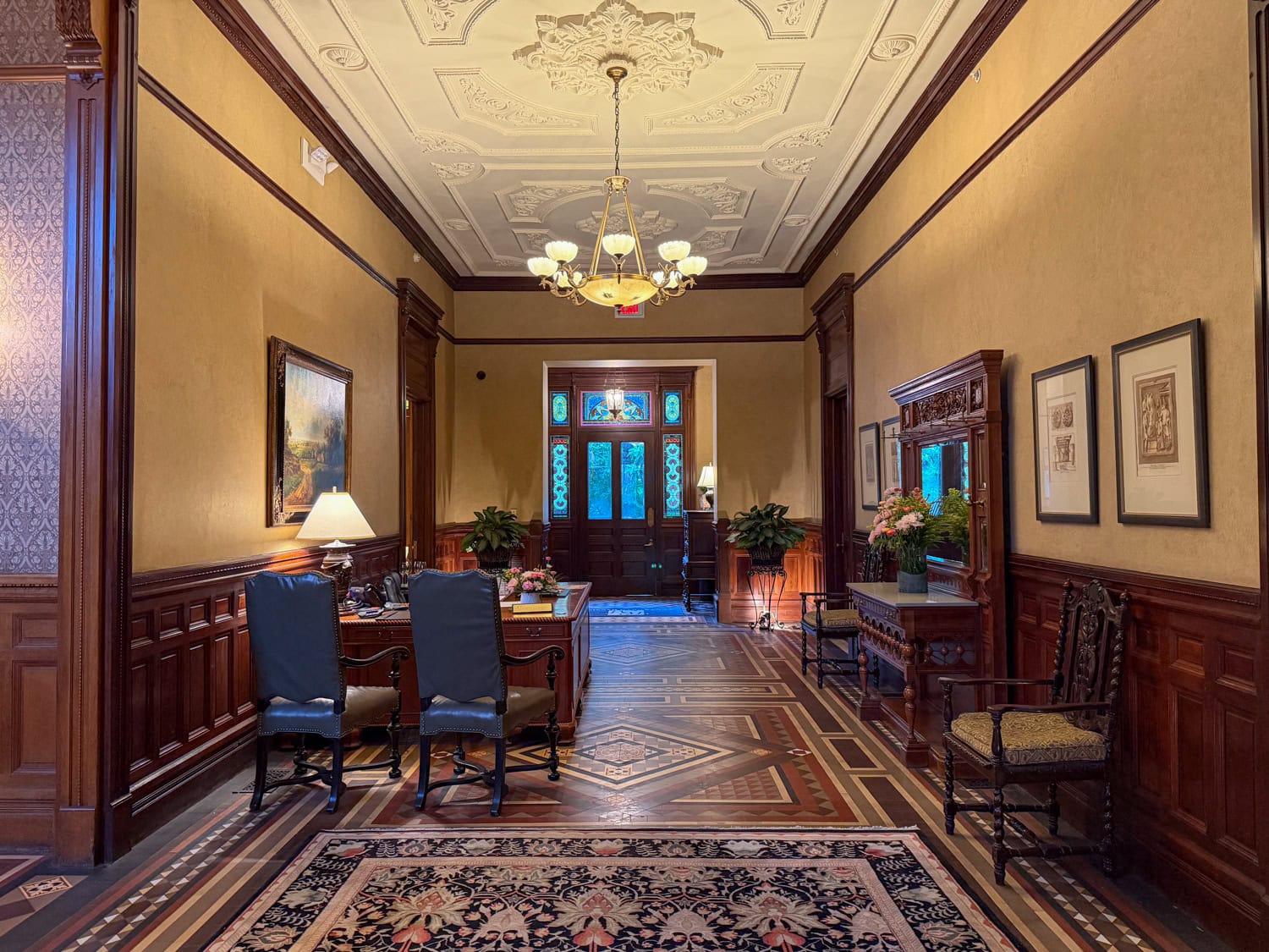 Historic lobby interior at Wentworth Mansion