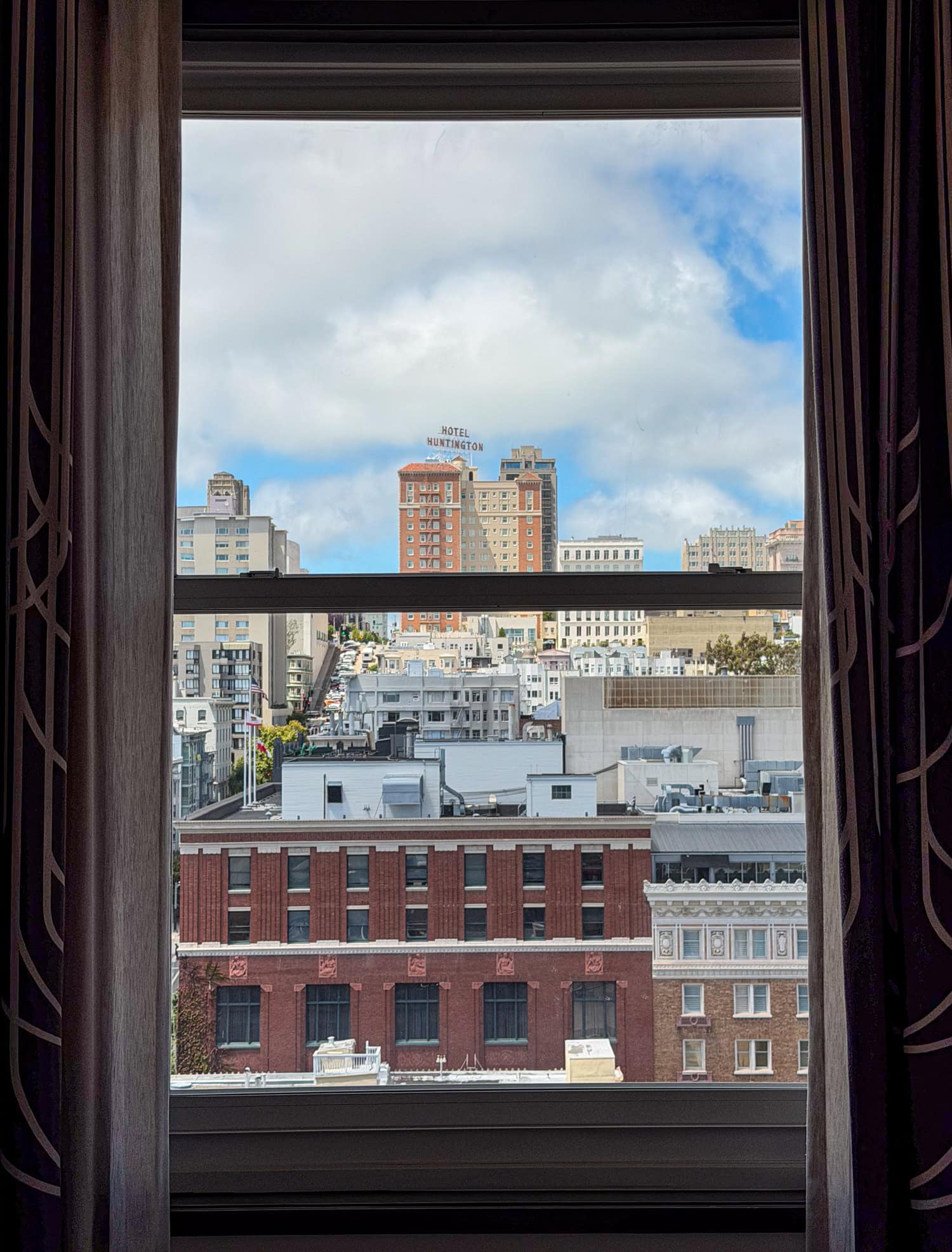 View of downtown San Francisco from the Junior Suite window at The Clift Royal Sonesta Hotel.