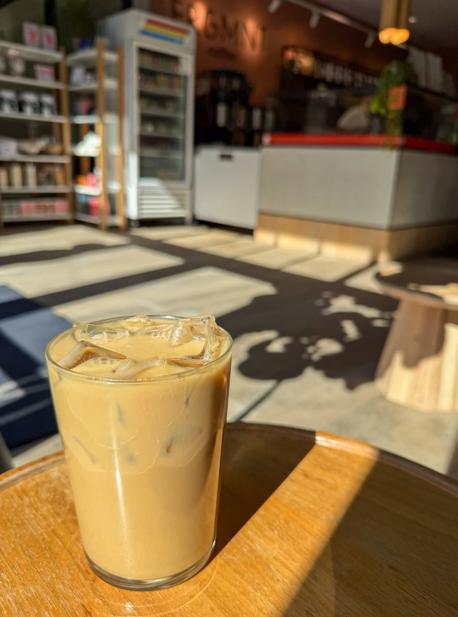 Alt text: Iced Chimp in Orbit coffee drink at FRGMNT Coffee in the North Loop