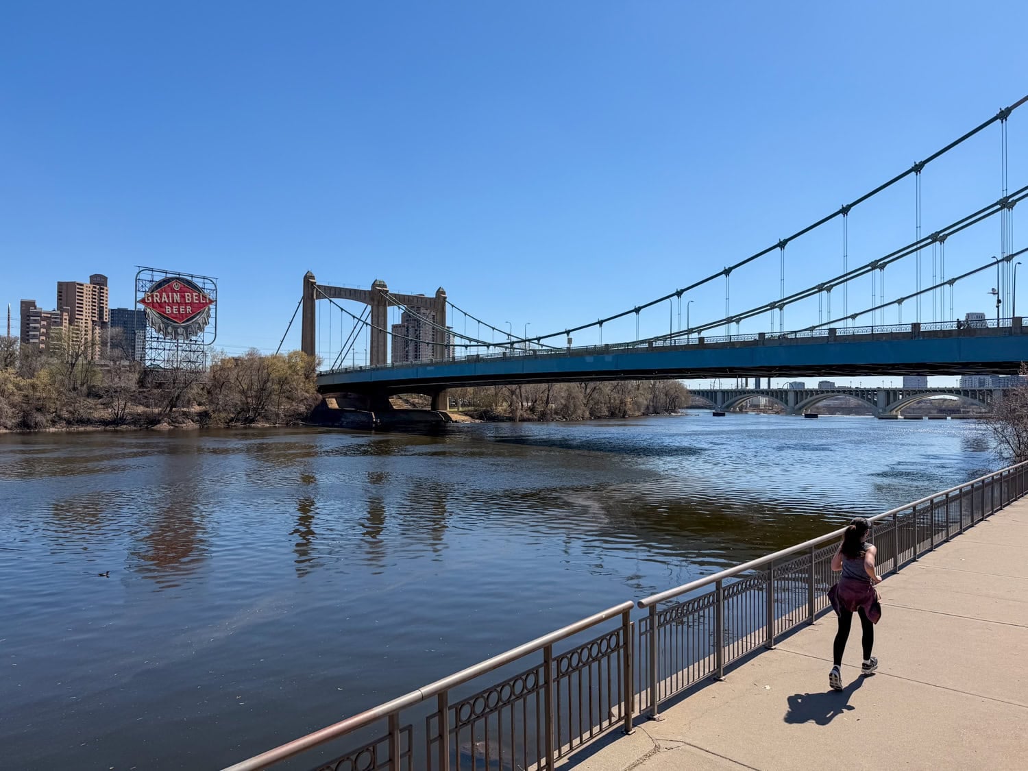 Mississippi riverfront walking trail beneath the Hennepin Avenue Bridge in Minneapolis
