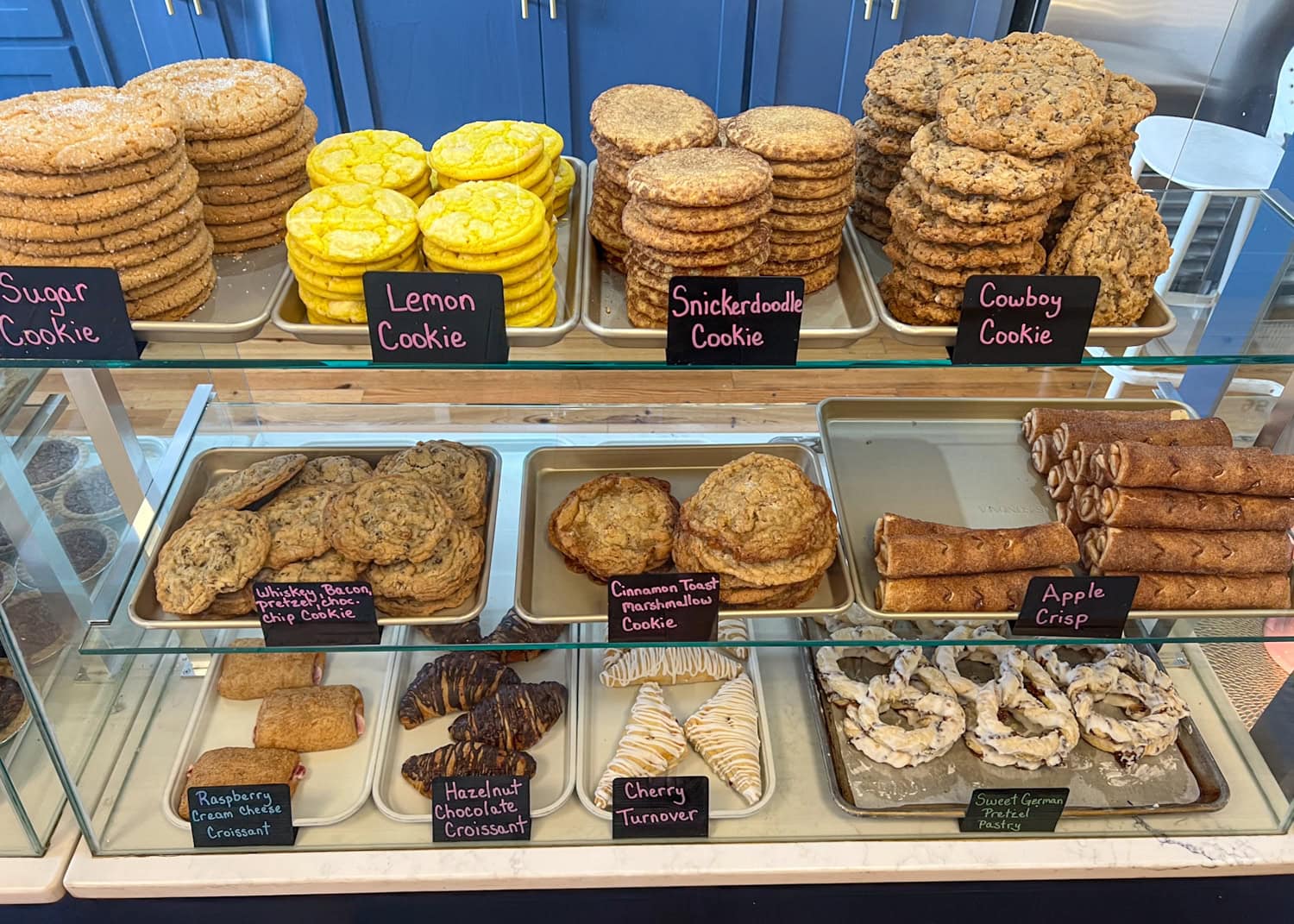 Cookies and pastries at Pritzer Sweet Shop, including Cowboy Cookies and Sweet German Pretzels