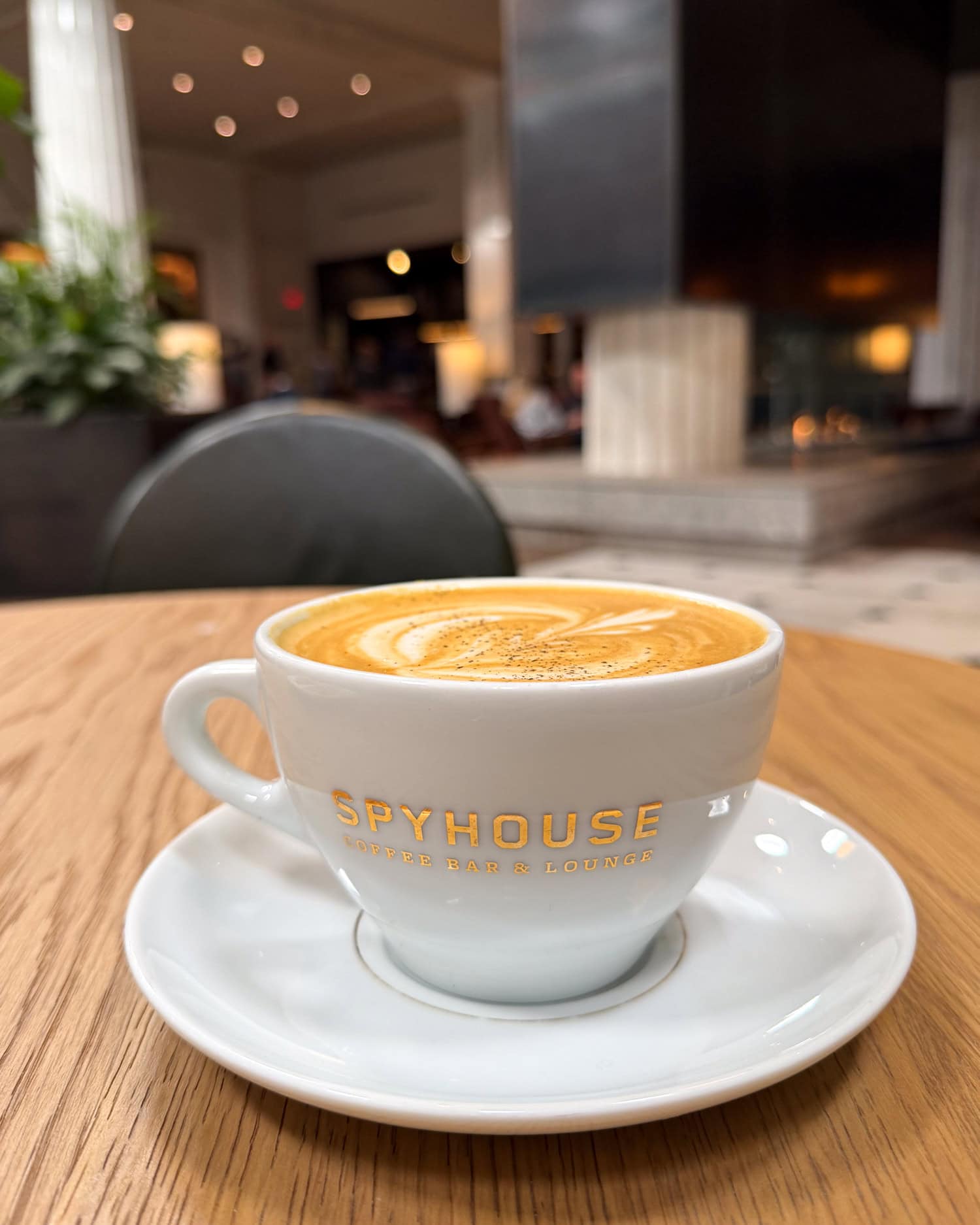 Latte at Spyhouse, one of the best coffee shops in downtown Minneapolis