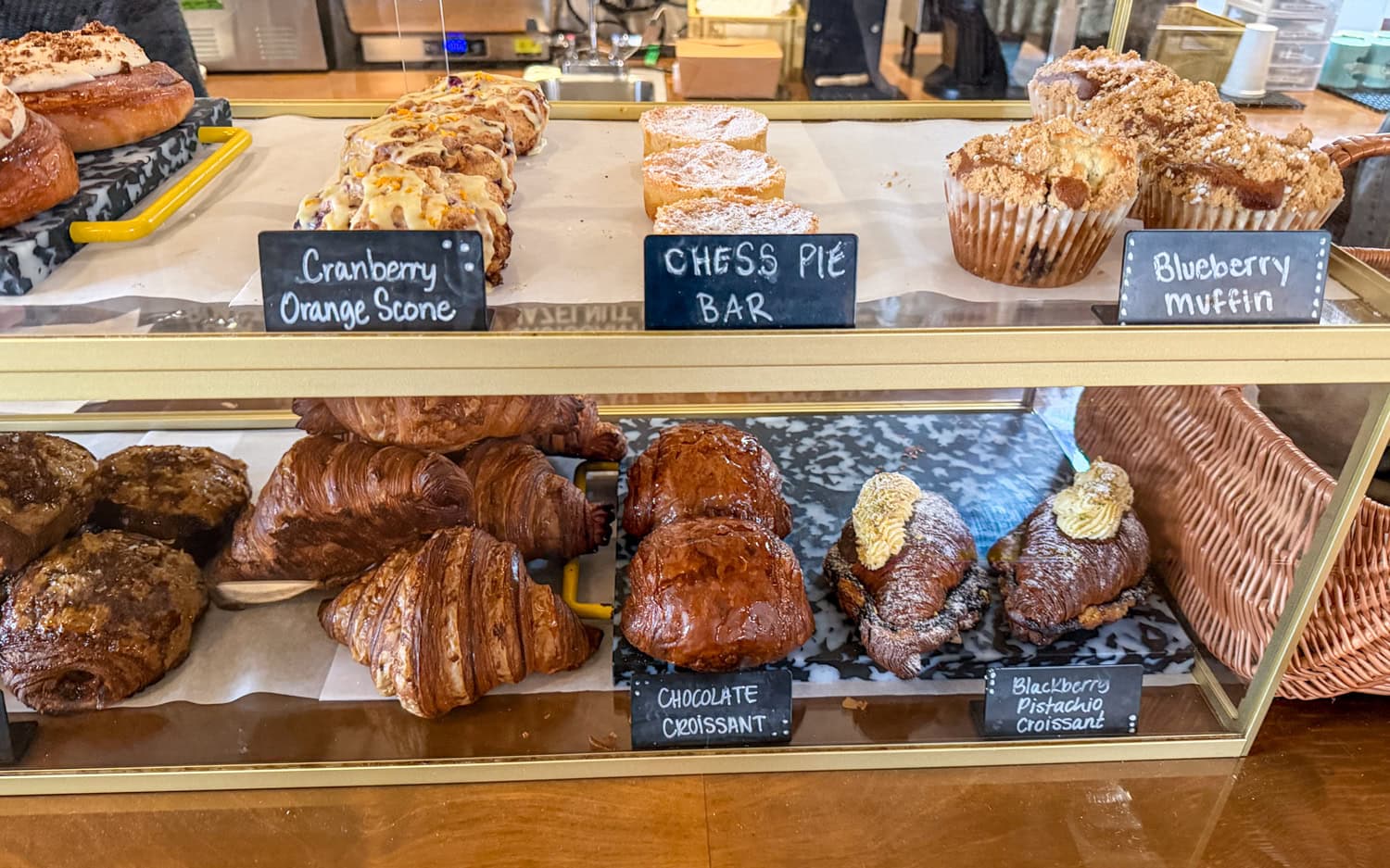 The pastry case at The Pharmacy changes seasonally, with cookies, croissants, muffins, and other house-made treats.